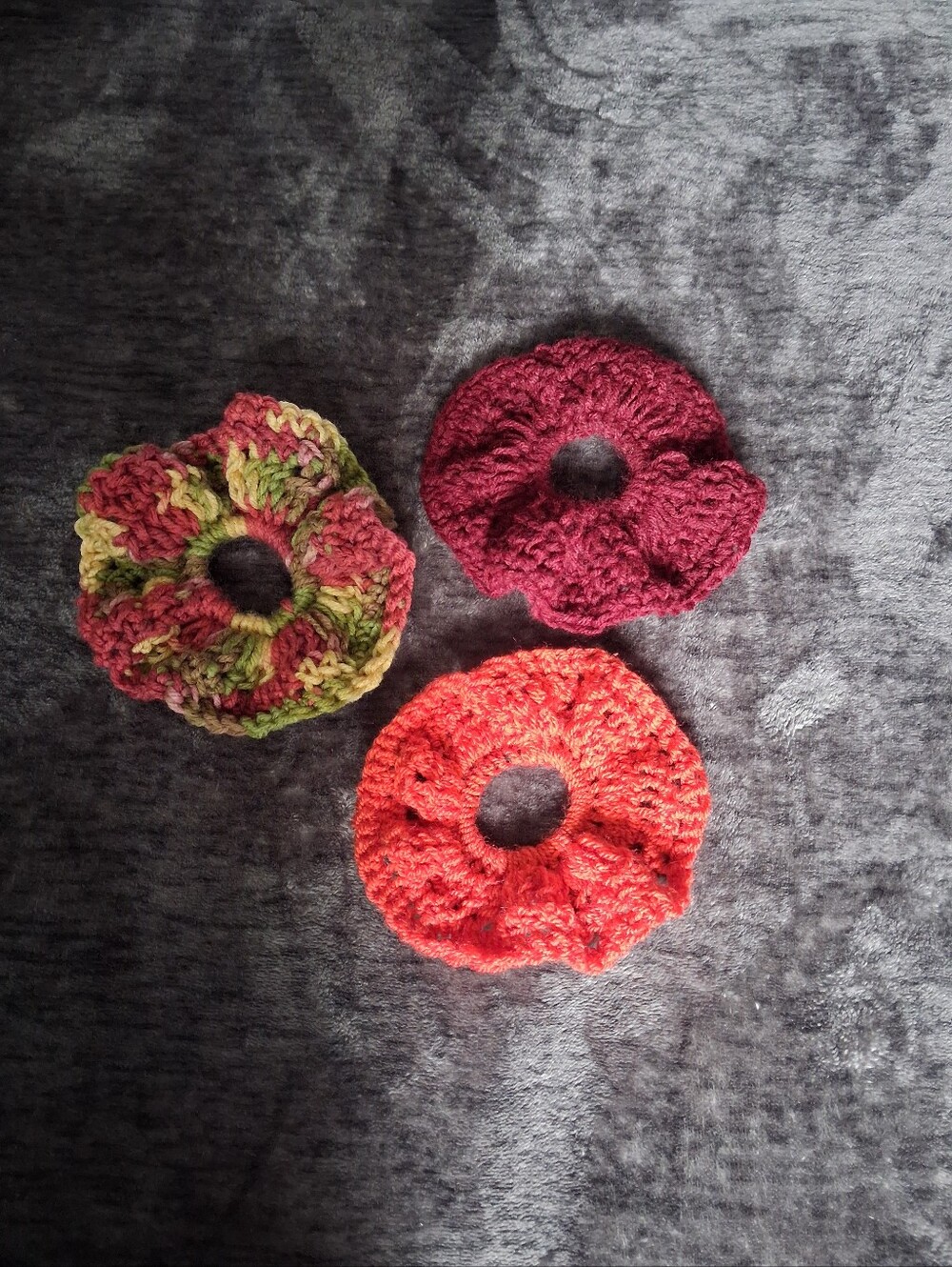 NEW Handmade Crochet Hair Scrunchie 3pack- Maroon, Orange, Multicolor